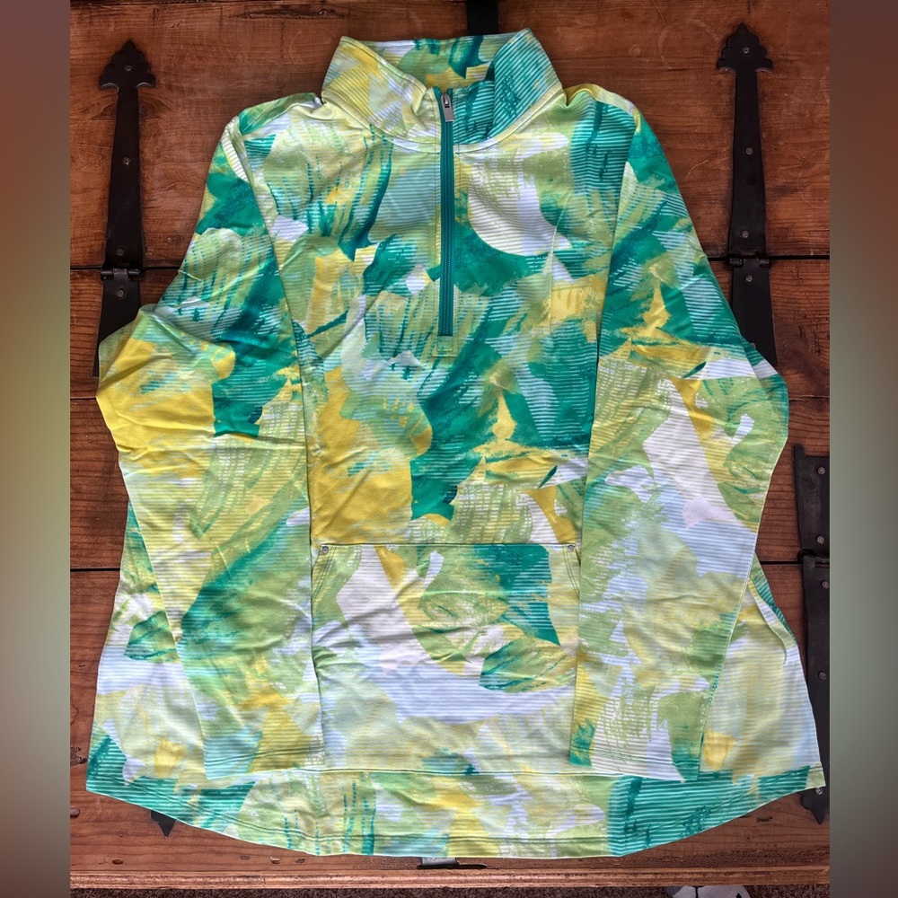 Women’s Abstract‎ Print Half-Zip Pullover Hoodie - Green/Yellow